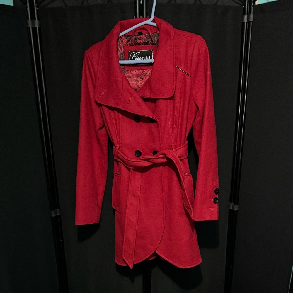 Red Guess coat with belt size medium  good/great condition